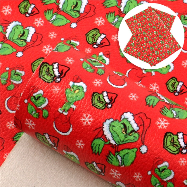 Dr Seuss The Grinch Litchi Printed Faux Leather Sheet FeeFiFauxLeather