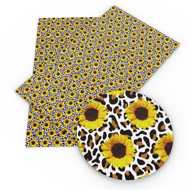 Sunflowers on Leopard Smooth Printed Faux Leather Sheet FeeFiFauxLeather