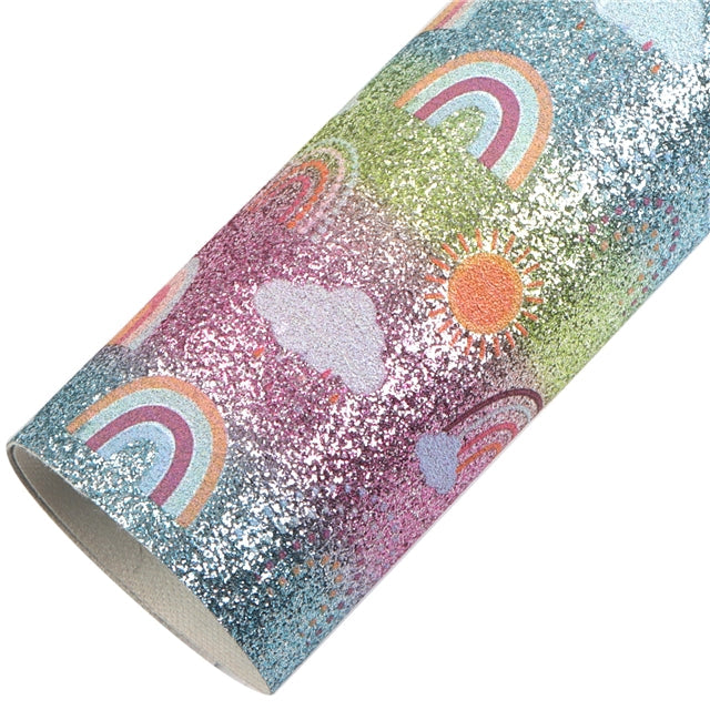 Rainbow Fine Glitter Printed Sheet FeeFiFauxLeather