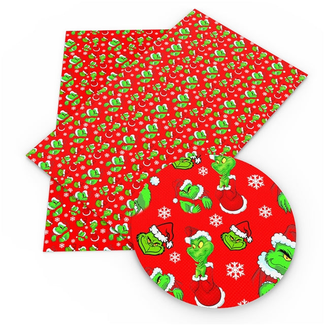 Dr Seuss The Grinch Litchi Printed Faux Leather Sheet FeeFiFauxLeather
