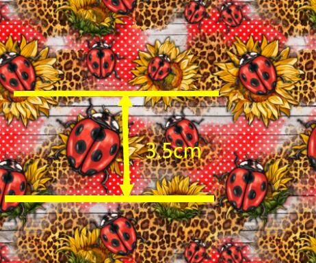 Ladybugs Sunflower Litchi Printed Faux Leather Sheet Litchi has a pebble like feel with bright colors FeeFiFauxLeather