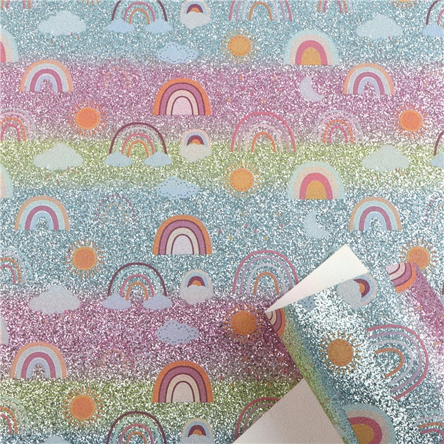 Rainbow Fine Glitter Printed Sheet FeeFiFauxLeather