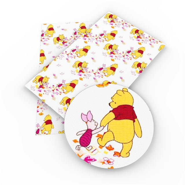 Winnie The Pooh and Piglet Litchi Printed Faux Leather Sheet