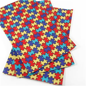 Autism Puzzle Litchi Printed Faux Leather Sheet Litchi has a pebble like feel with bright colors