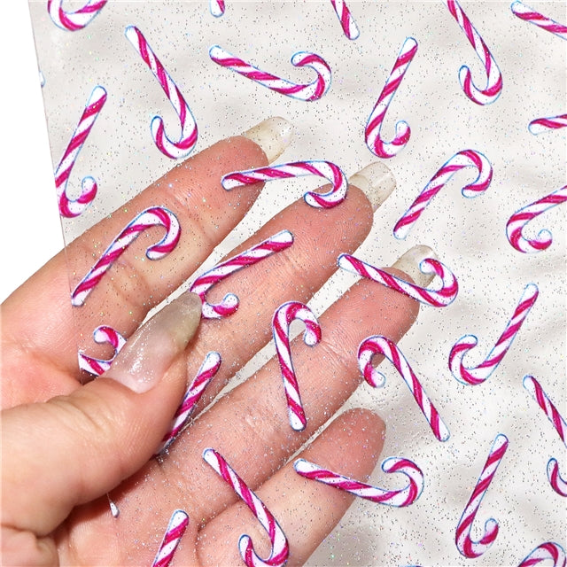 Candy Canes Christmas Printed See Through Sheet  Clear Transparent Sheet FeeFiFauxLeather