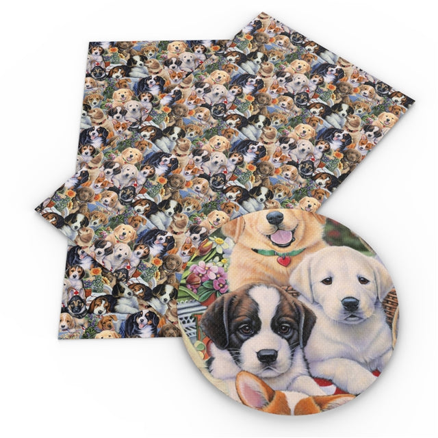 Dogs Litchi Printed Faux Leather Sheet FeeFiFauxLeather