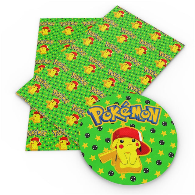 Pokemon Printed Faux Leather Sheet Litchi has a pebble like feel with bright colors