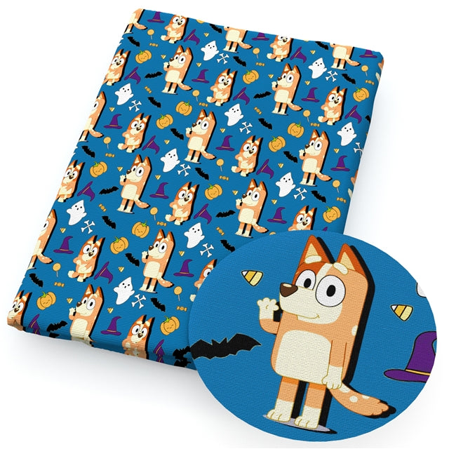 Blue Dog Halloween Textured Liverpool/ Bullet Fabric FeeFiFauxLeather