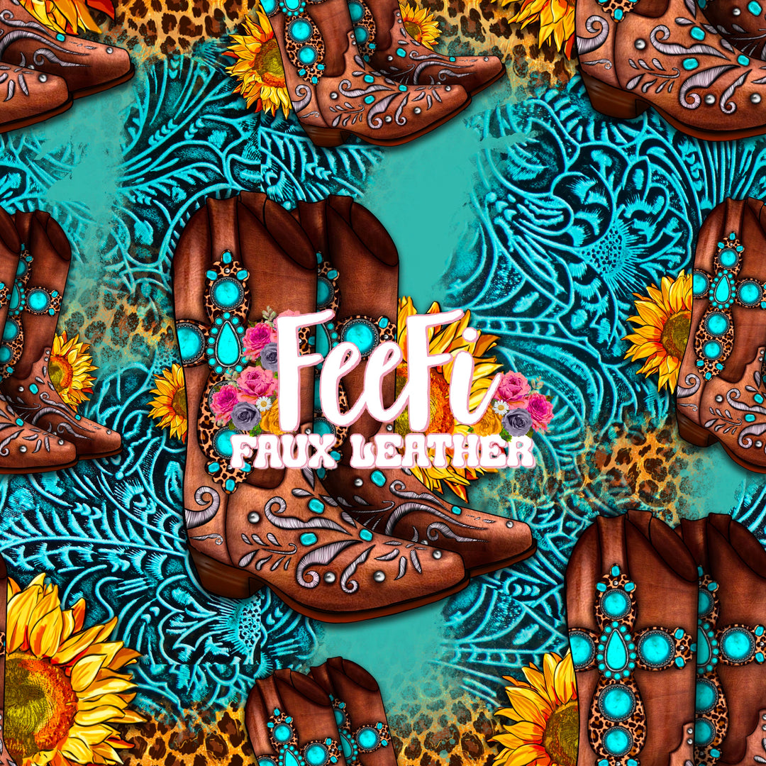 Western Boots Cowboy Litchi Printed Faux Leather Sheet Litchi has a pebble like feel with bright colors FeeFiFauxLeather