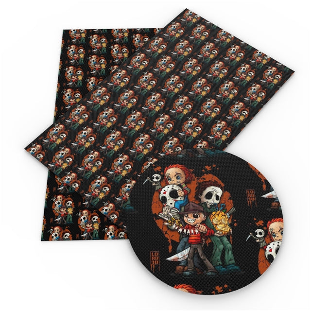 Horror Movie Chucky, Freddy Smooth Printed Faux Leather Sheet FeeFiFauxLeather