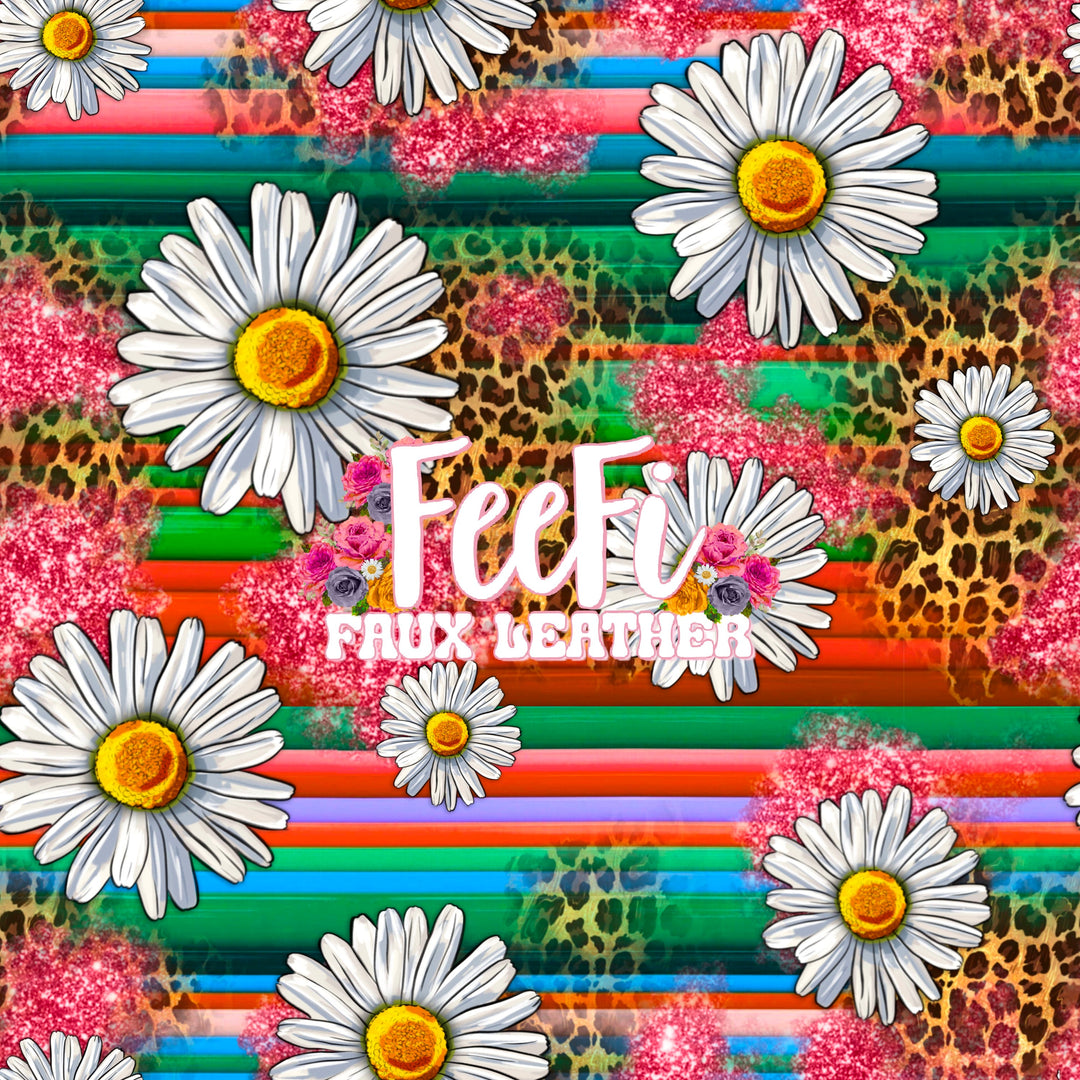 Daisies Litchi Printed Faux Leather Sheet Litchi has a pebble like feel with bright colors FeeFiFauxLeather