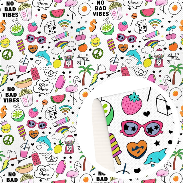 Summer Vibes Smooth Printed Faux Leather Sheet FeeFiFauxLeather