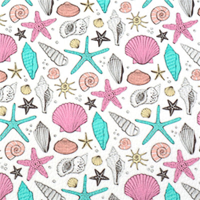 Sea Shells Printed Litchi Printed Faux Leather Sheet Litchi has a pebble like feel with bright colors