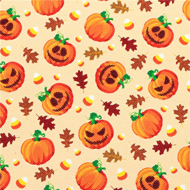 Fall Pumpkins Glitter Double Sided Pattern Faux Leather Sheet FeeFiFauxLeather
