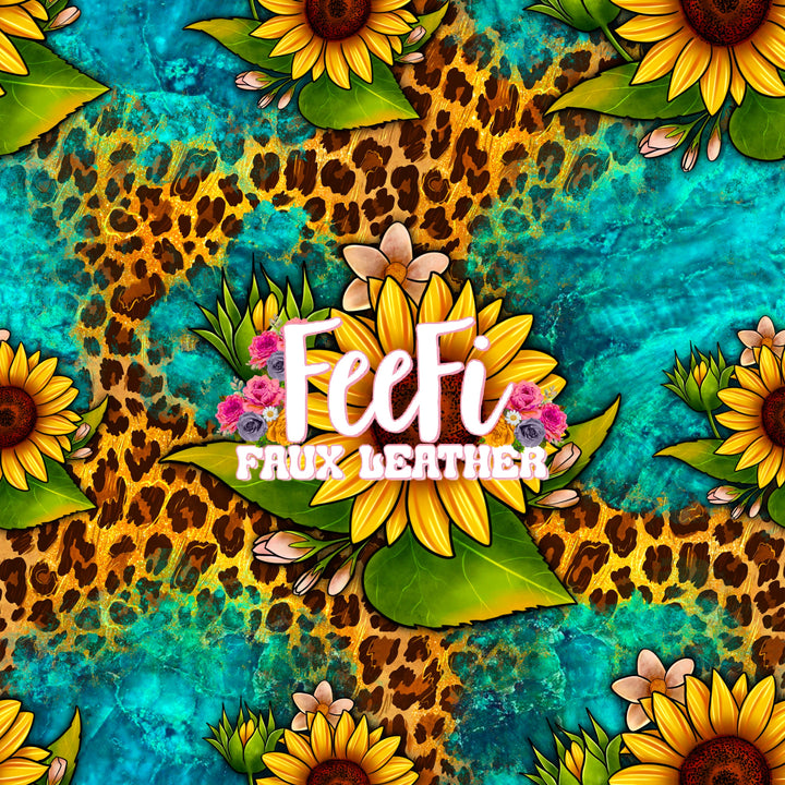Sunflowers Litchi Printed Faux Leather Sheet Litchi has a pebble like feel with bright colors FeeFiFauxLeather