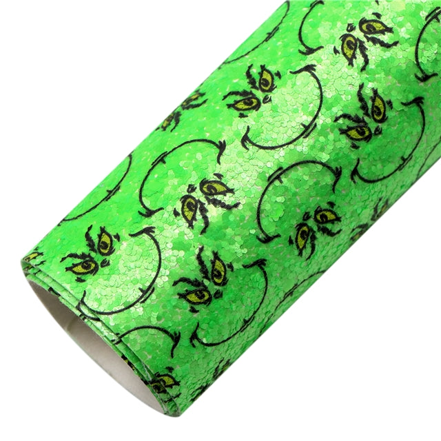 The Grinch Chunky Glitter Printed Faux Leather Sheet FeeFiFauxLeather