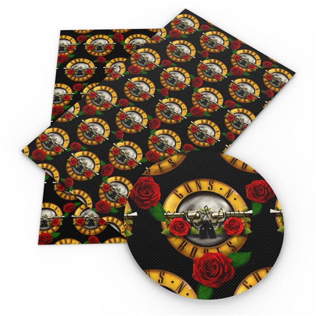 Guns N Roses Band Litchi 2nd Grader Litchi Printed Faux Leather Sheet Litchi has a pebble like feel with bright colors