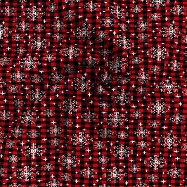 Buffalo Plaid with Snowflakes Print Bullet Textured Liverpool Fabric FeeFiFauxLeather