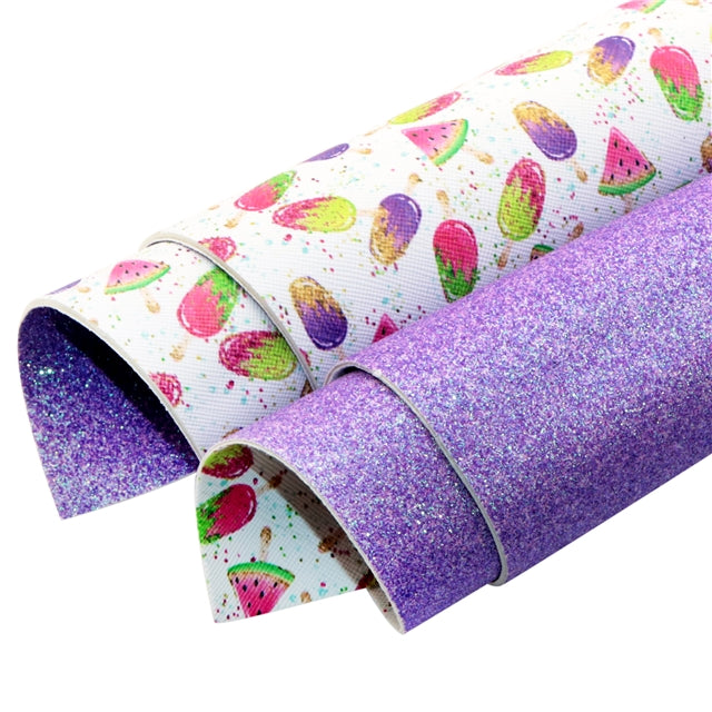 Watermelon Ice Cream Glitter Double Sided Pattern Faux Leather Sheet FeeFiFauxLeather