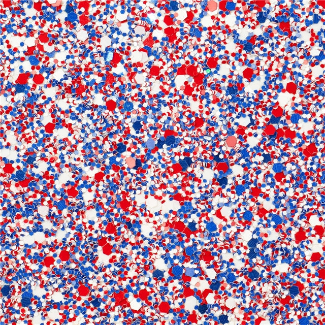 Red, White and Blue Chunky Glitter Printed Faux Leather Print Sheet FeeFiFauxLeather