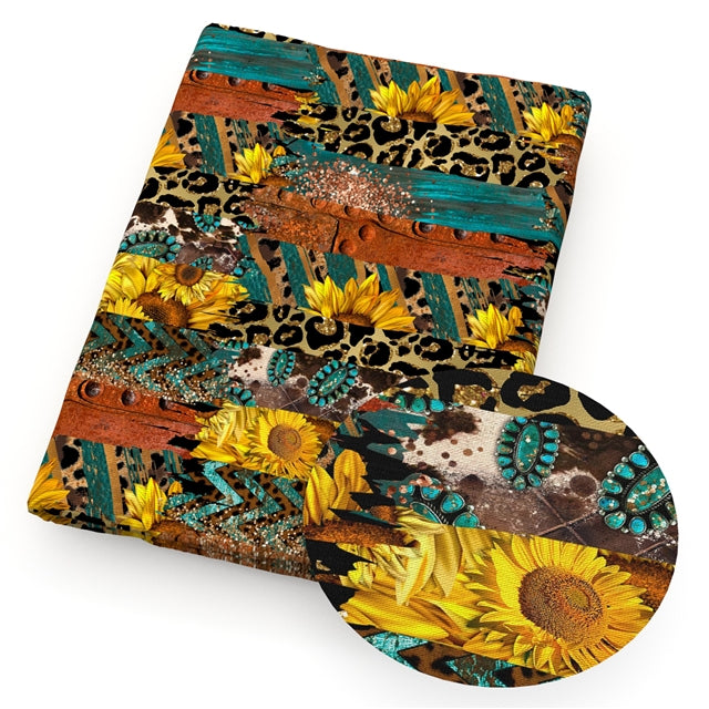 Brush Strokes Western Sunflower Textured Liverpool/ Bullet Fabric FeeFiFauxLeather
