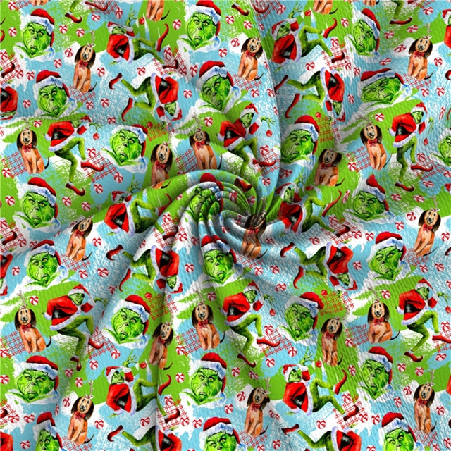 The Grinch Christmas Textured Liverpool/ Bullet Fabric FeeFiFauxLeather