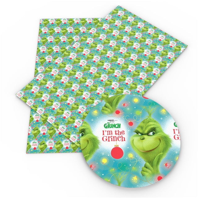 The Grinch Litchi Printed Faux Leather Sheet FeeFiFauxLeather