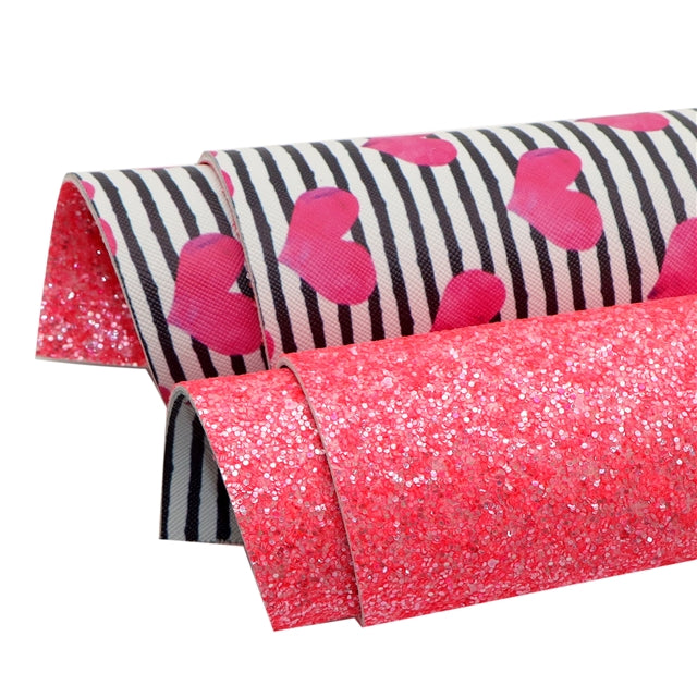Hearts with Glitter Double Pattern Faux Leather Sheet FeeFiFauxLeather