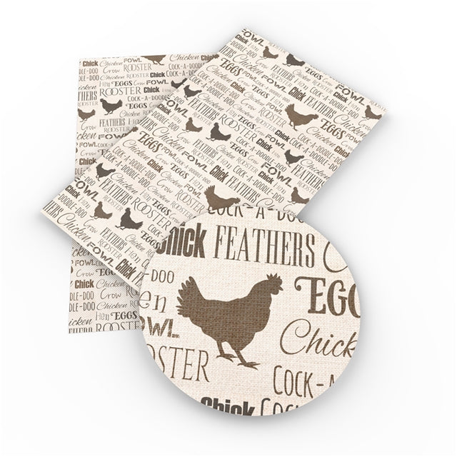 Farm Chicken Smooth Printed Faux Leather Sheet FeeFiFauxLeather