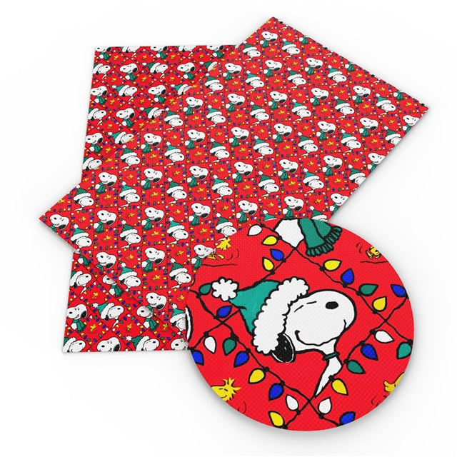 Charlie Brown/ Snoopy Christmas Litchi Printed Faux Leather Sheet FeeFiFauxLeather