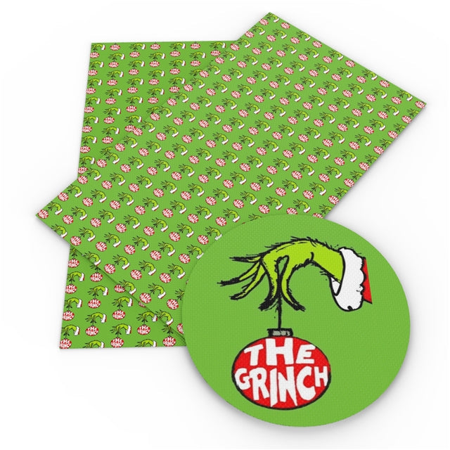 Dr Seuss The Grinch Litchi Printed Faux Leather Sheet FeeFiFauxLeather
