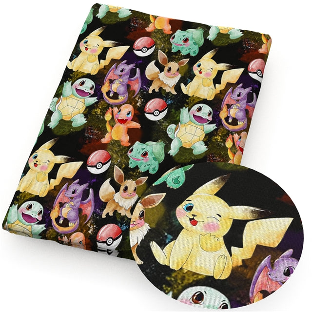 Pokemon Litchi Printed Faux Leather Sheet Litchi has a pebble like feel with bright colors FeeFiFauxLeather