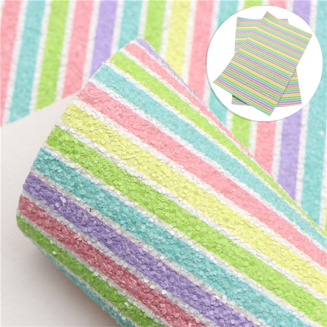 Colorful Stripes Chunky Glitter Faux Leather Sheet FeeFiFauxLeather