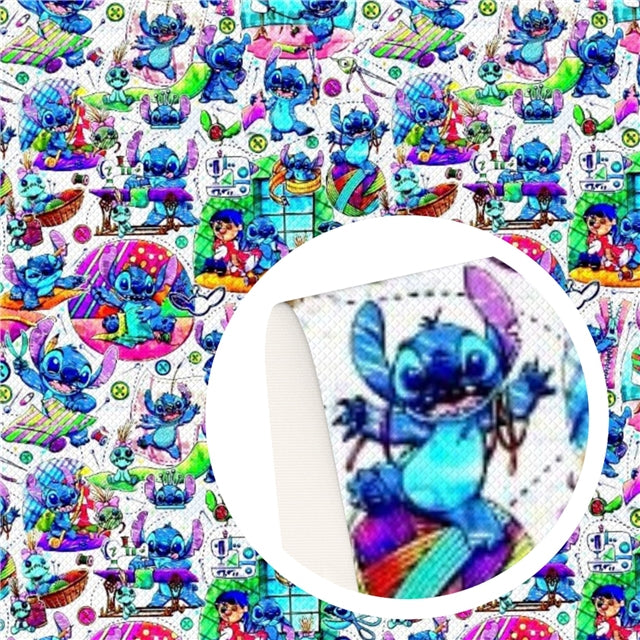 Blue Alien Litchi Printed Faux Leather Sheet FeeFiFauxLeather