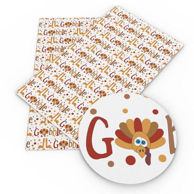 Thanksgiving Turkey Litchi Printed Faux Leather Sheet FeeFiFauxLeather