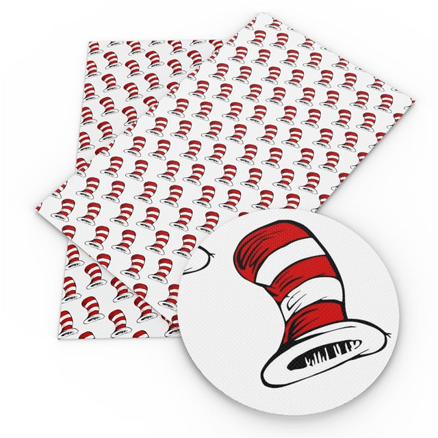 Dr Seuss The Cat In The Hat Litchi Printed Faux Leather Sheet FeeFiFauxLeather