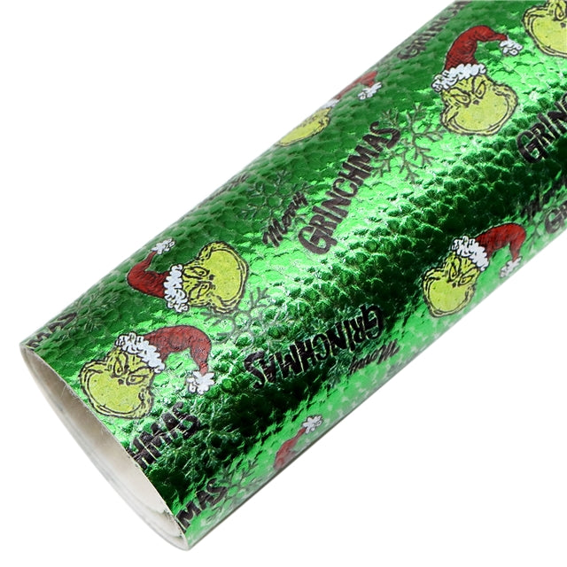 The Grinch Holographic Litchi Printed Faux Leather Sheet FeeFiFauxLeather