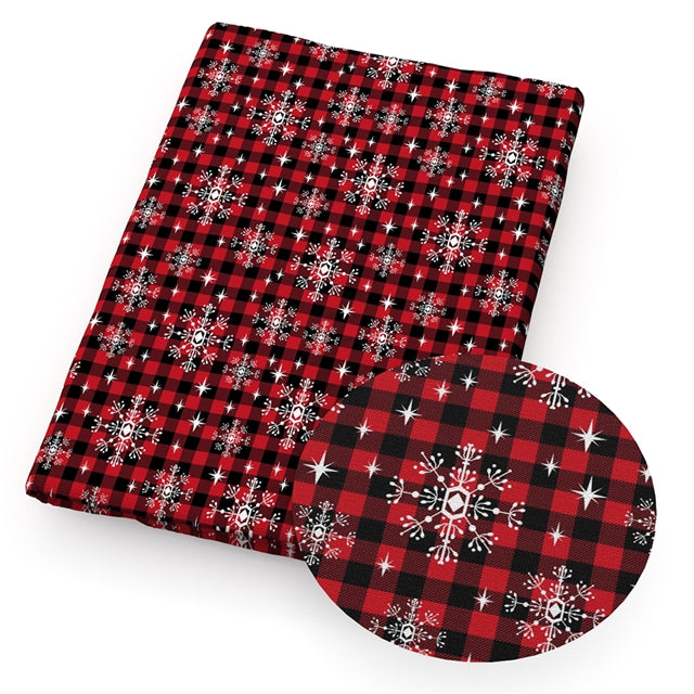 Buffalo Plaid with Snowflakes Print Bullet Textured Liverpool Fabric FeeFiFauxLeather
