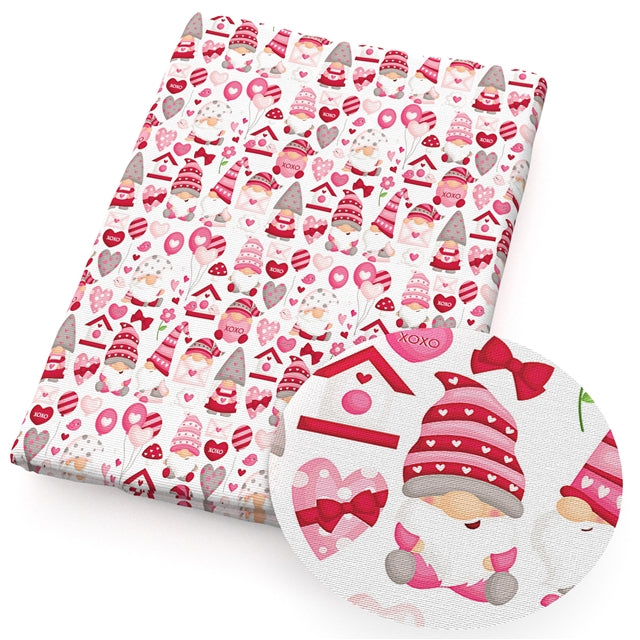 Valentine Gnomes Hearts Print Bullet Textured Liverpool Fabric FeeFiFauxLeather