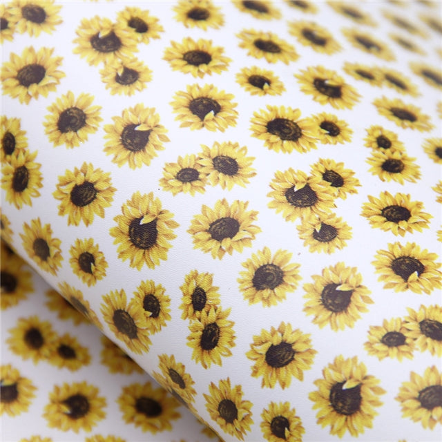 Sunflower Litchi Printed Faux Leather Sheet FeeFiFauxLeather