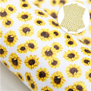 Sunflower Litchi Printed Faux Leather Sheet FeeFiFauxLeather