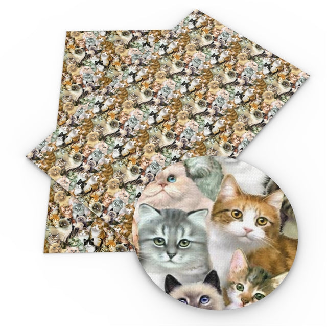 Cats Litchi Printed Faux Leather Sheet FeeFiFauxLeather