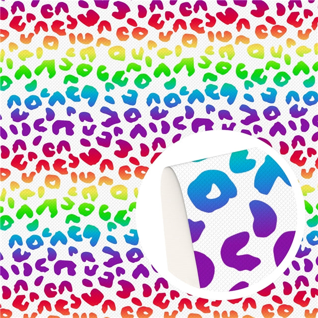 Rainbow Leopard Litchi Printed Faux Leather Sheet Litchi has a pebble like feel with bright colors FeeFiFauxLeather