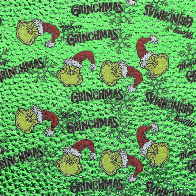 The Grinch Holographic Litchi Printed Faux Leather Sheet FeeFiFauxLeather