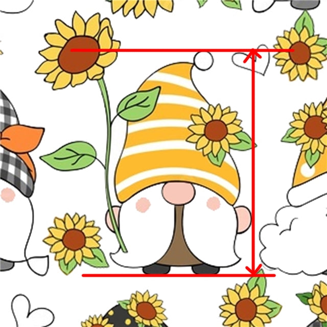 Summer Sunflower Gnomes Litchi Printed Faux Leather Sheet FeeFiFauxLeather