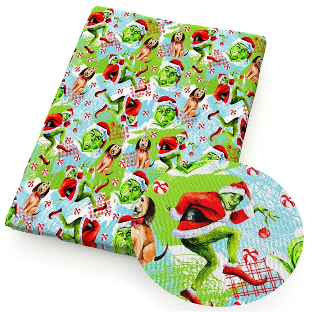 The Grinch Christmas Textured Liverpool/ Bullet Fabric FeeFiFauxLeather