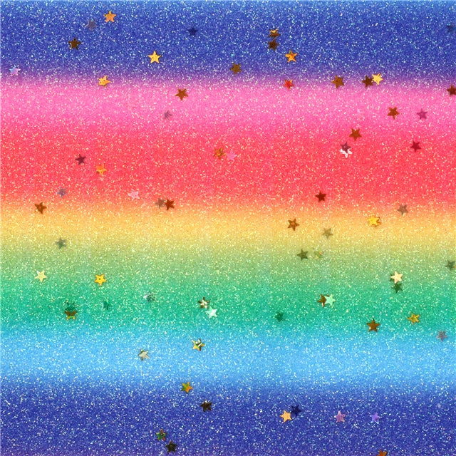 Rainbow Fine Glitter with Stars Printed Sheet FeeFiFauxLeather