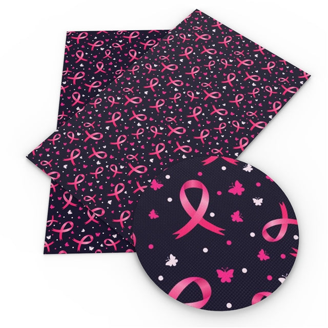 Breast Cancer Ribbon Litchi Printed Faux Leather Sheet FeeFiFauxLeather