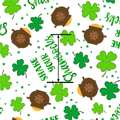Shamrock St Patricks Day Litchi Printed Faux Leather Sheet Litchi has a pebble like feel with bright colors