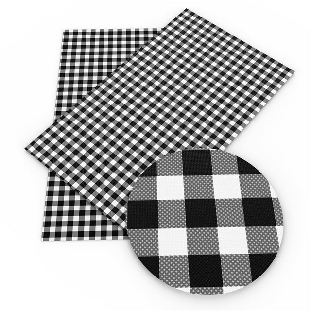 Black and White Plaid Litchi Printed Faux Leather Sheet FeeFiFauxLeather